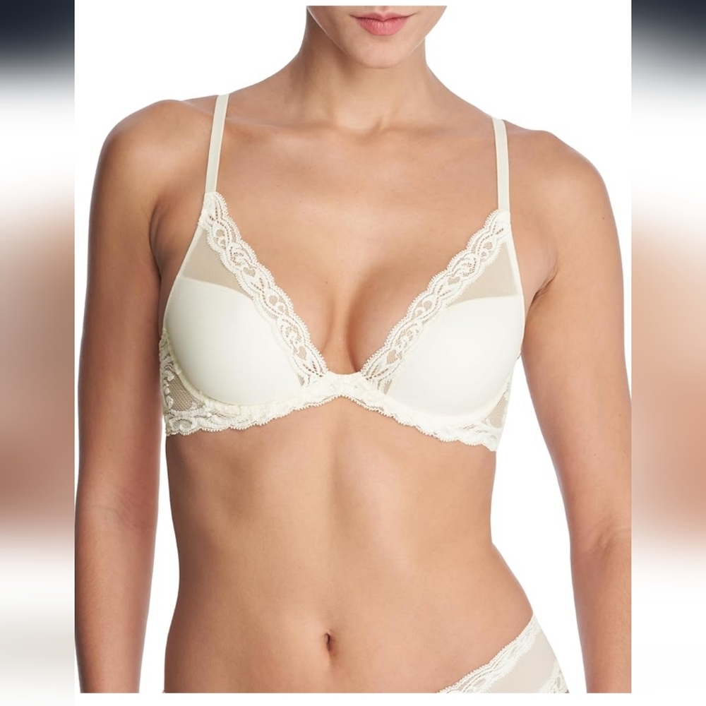 Natori Womens Feathers Contour Plunge Bra Size 32E In Lavender